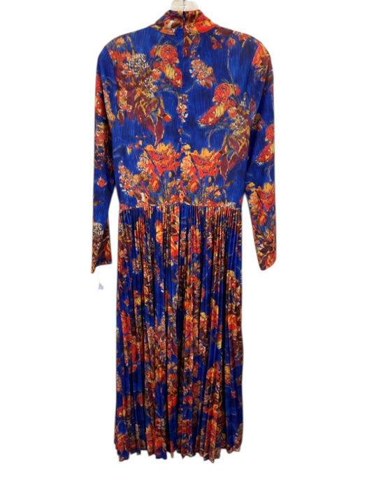 Hunter Bell Size M Blue, Red, Multi Polyester High Neck Long Sleeve Pleats Dress Blue, Red, Multi / M