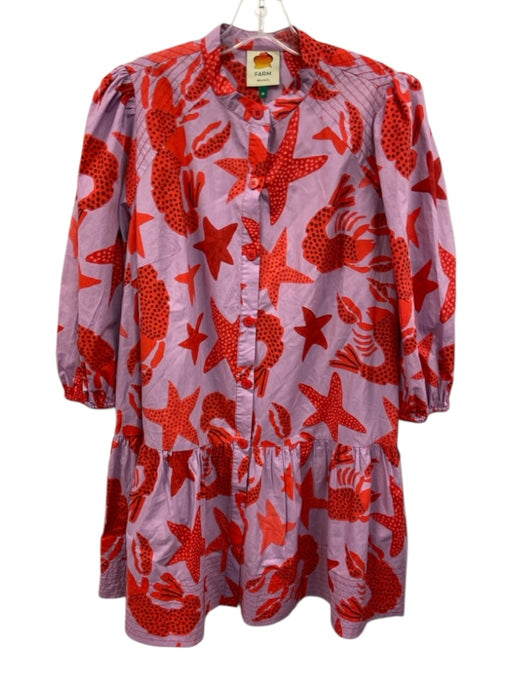 Farm Rio Size M Purple & Red Cotton Long Sleeve Nautical Long Sleeve Dress Purple & Red / M