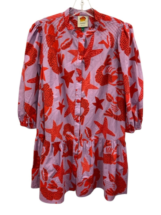 Farm Rio Size M Purple & Red Cotton Long Sleeve Nautical Long Sleeve Dress Purple & Red / M