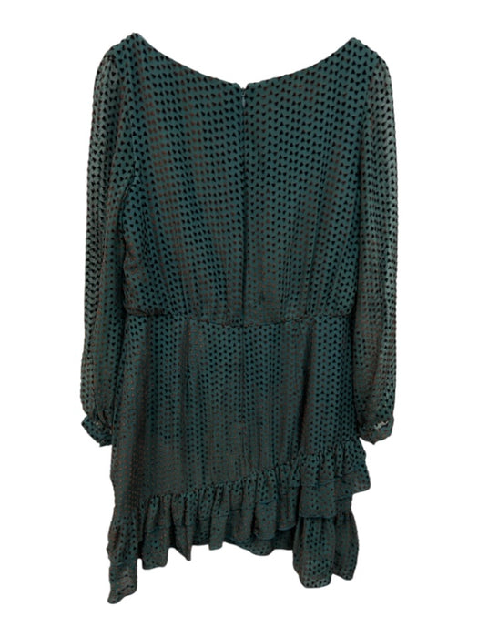 Saloni Size 10 Teal Blue & Brown Rayon Blend Long Sheer Sleeves Boat Neck Dress Teal Blue & Brown / 10