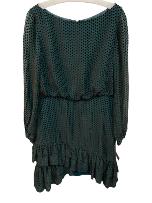 Saloni Size 10 Teal Blue & Brown Rayon Blend Long Sheer Sleeves Boat Neck Dress Teal Blue & Brown / 10