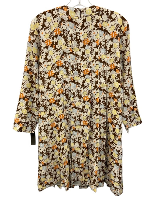 Tory Burch Size 10 Brown & Multi Silk & Wool Floral Long Sleeve Back Zip Dress Brown & Multi / 10