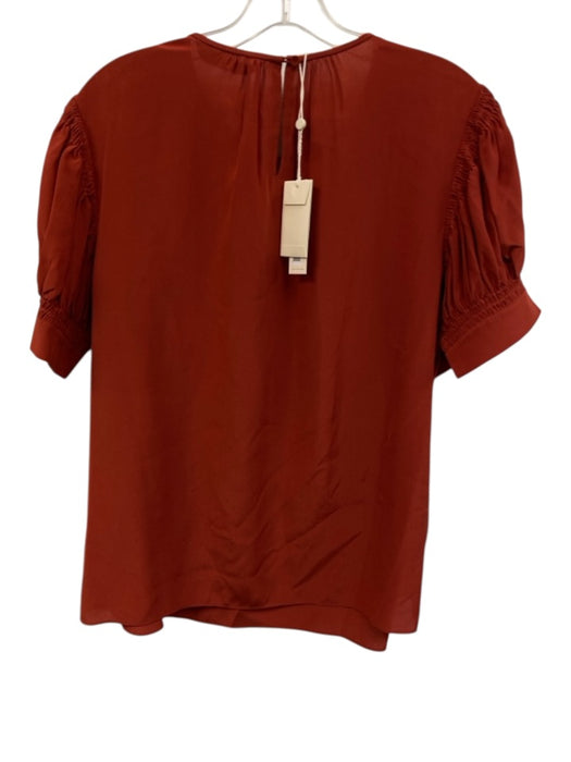 Rebecca Taylor Size L Brick Red Silk Short Puff Sleeve Gathered Detail Top Brick Red / L