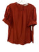 Rebecca Taylor Size L Brick Red Silk Short Puff Sleeve Gathered Detail Top Brick Red / L