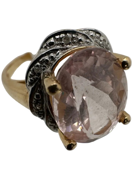 No Brand Light Pink Yellow Gold 14K Pave Diamonds Cocktail Ring