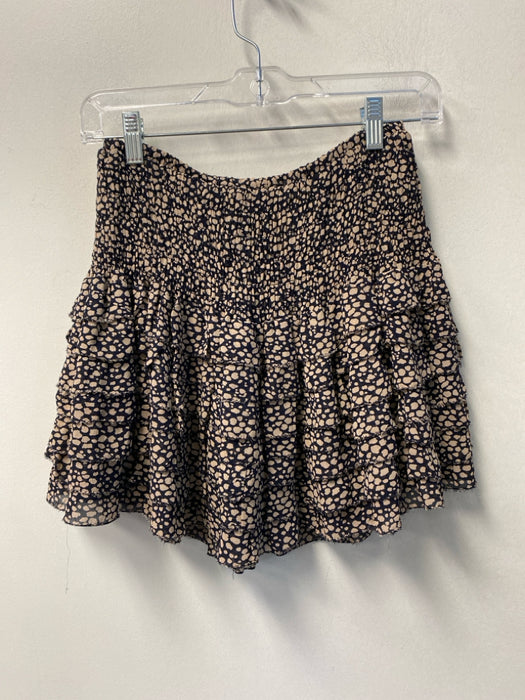 Ulla Johnson Size 4 Black & Beige Silk Mini Tiered Elastic Waist Raw Edge Skirt