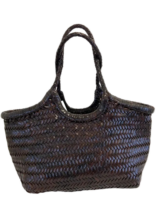 Altica Brown Leather Woven Braided Handle Shoulder Bag