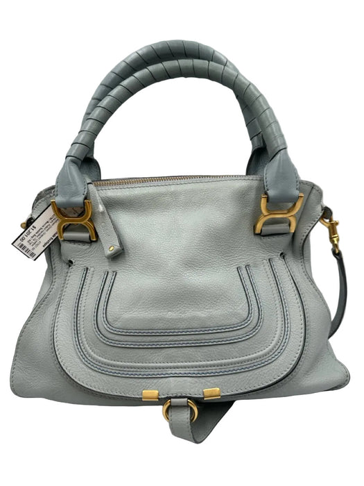 Chloe Seafoam Green Grained Leather Gold hardware Rolled Handles Zip Top Bag