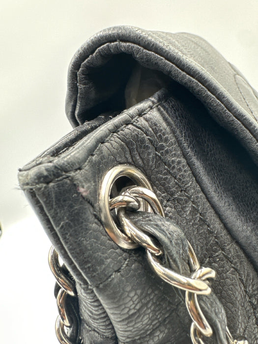 Chanel Black & Silver Caviar Leather Quilted Detail Chain Strap Shoulder Bag Bag