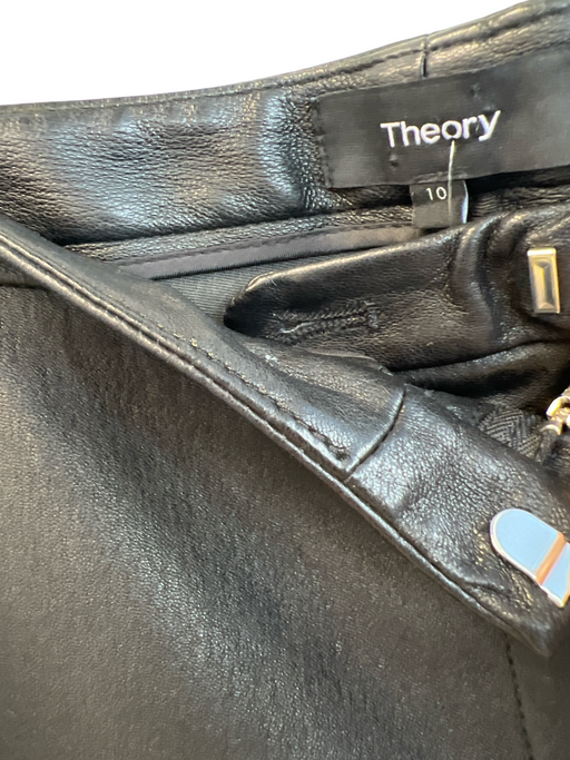 Theory Size 10 Black Lamb leather Hook & Eye Straight Cut Flat Front Pants Black / 10