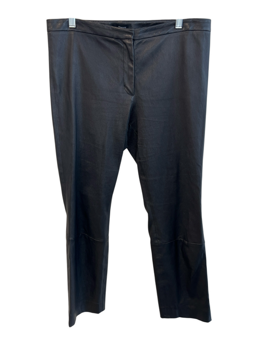 Theory Size 10 Black Lamb leather Hook & Eye Straight Cut Flat Front Pants Black / 10