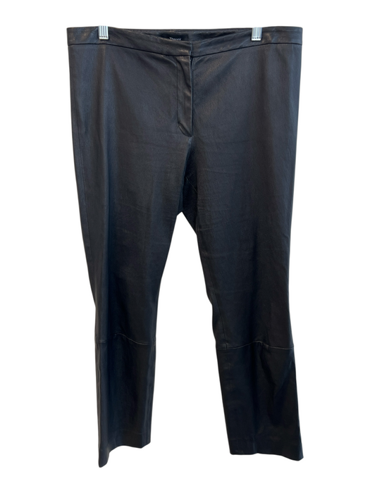 Theory Size 10 Black Lamb leather Hook & Eye Straight Cut Flat Front Pants Black / 10