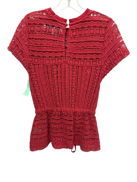 Carolina K Size XS Red Cotton & Viscose Short Sleeve Lace Overlay Top Red / XS