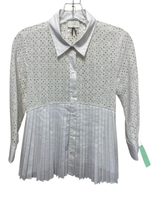 HD in Paris Size 4 White Cotton Long Sleeve Eyelet Button Up & Collar Top White / 4