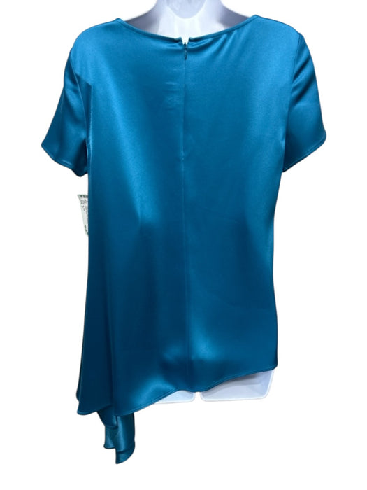 St. John Size P Turquiose Triacetate Blend Satin Short Sleeve Side Train Top Turquiose / P