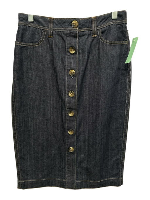 Boden Size 6L Dark Wash Cotton Denim Button Up Contrast Stitch Knee Length Skirt Dark Wash / 6L