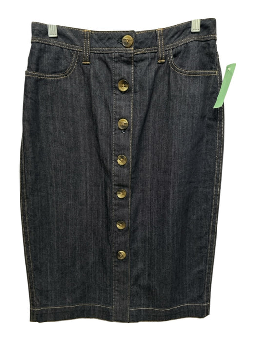 Boden Size 6L Dark Wash Cotton Denim Button Up Contrast Stitch Knee Length Skirt Dark Wash / 6L