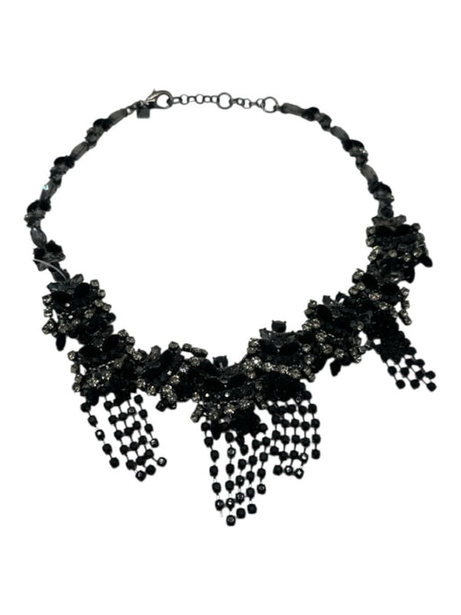 Banana Republic Black & Gunmetal Silver Tone Metal Beaded Rhinestone Necklace Black & Gunmetal