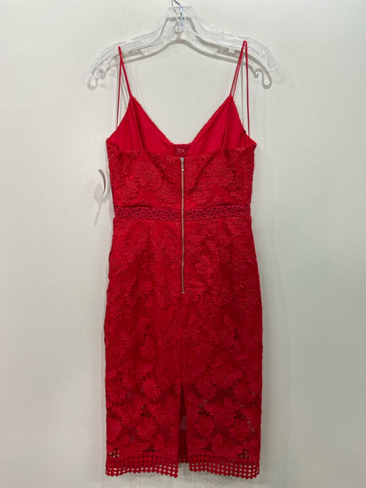 Nicholas Size 6 Red Polyester Lace Overlay Spaghetti Strap V Neck Floral Dress