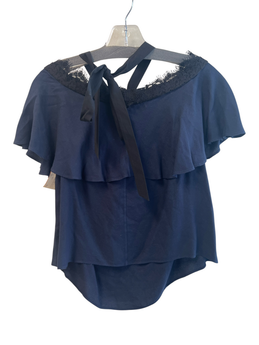 Alice + Olivia Size XS Navy Blue No Fabric Tag V Neck Lace Trim Tie Detail Top Navy Blue / XS
