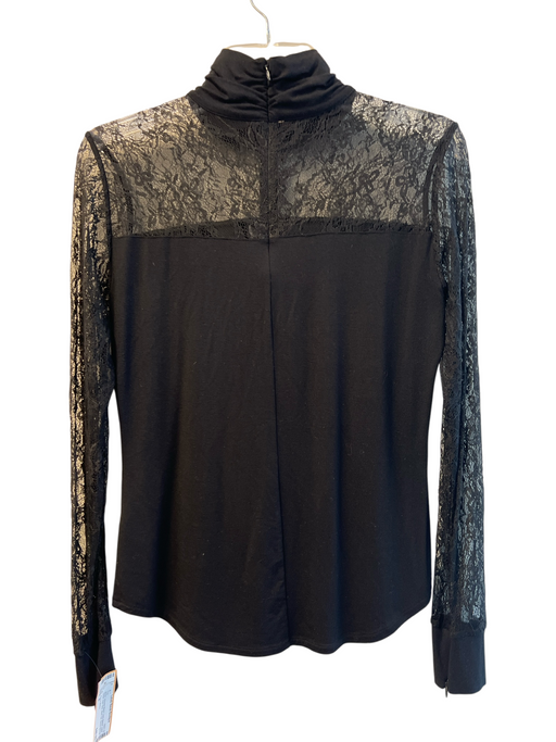 Karen Millen Size 8 Black Viscose Blend Long Sleeve Lace Detail high neck Top Black / 8