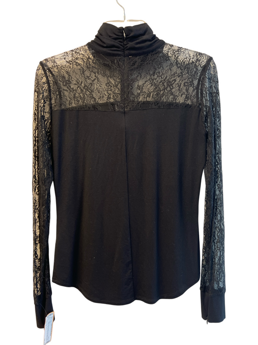 Karen Millen Size 8 Black Viscose Blend Long Sleeve Lace Detail high neck Top Black / 8