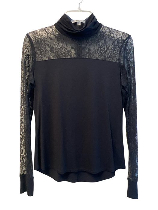 Karen Millen Size 8 Black Viscose Blend Long Sleeve Lace Detail high neck Top Black / 8