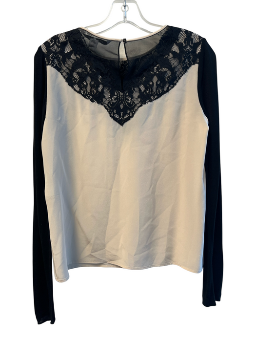 Diane Von Furstenberg Size 2 Pink & Black Silk Blend Long Sleeve Lace Detail Top Pink & Black / 2