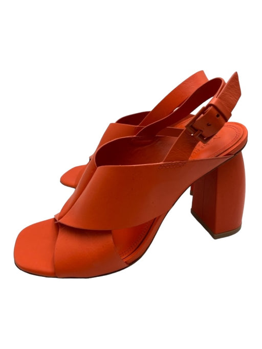 Mercedes Castillo Shoe Size 8 Orange Leather Block Heel Open Toe Cross Pumps Orange / 8