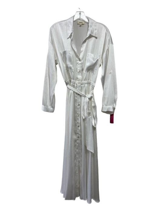 L'agence Size Small White Button Down Elastic Waist Long Sleeve Collar Dress White / Small