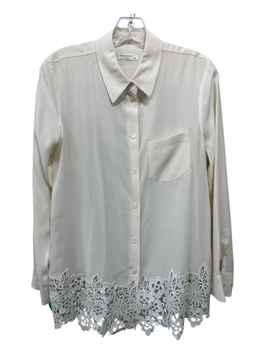 Equipment Size M Cream Silk Butterfly Button Down Laser Cut Breast Pocket Top Cream / M