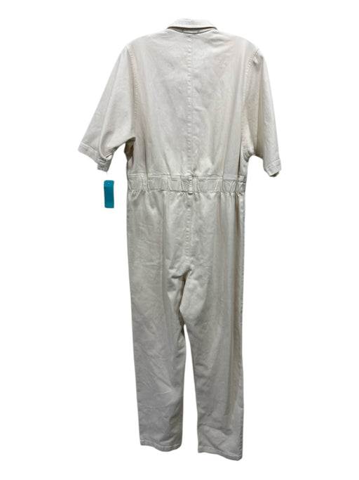 Rachel Comey Size 4 Cream White Cotton Blend Short Sleeve Zip Front Jumpsuit Cream White / 4