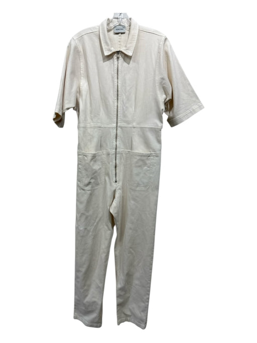 Rachel Comey Size 4 Cream White Cotton Blend Short Sleeve Zip Front Jumpsuit Cream White / 4