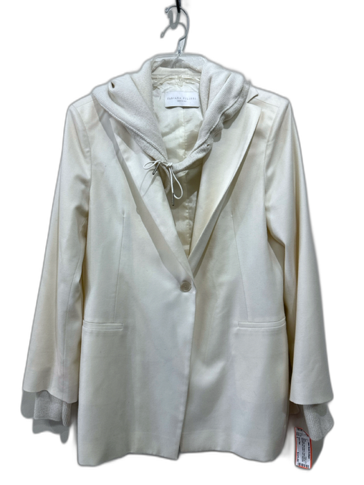 Fabiana Filippi Size 8 Cream White Wool Blend Fabric Block Removable Hood Jacket Cream White / 8