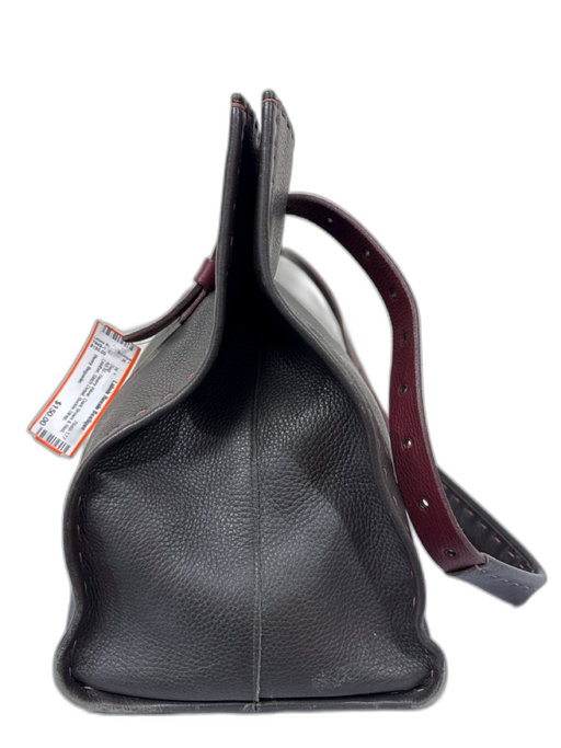 Henry Beguelin Dark Brown & Red Leather Stitch Detail Buckle Strap One Strap Bag Dark Brown & Red
