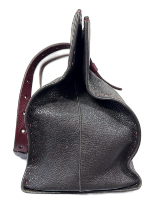 Henry Beguelin Dark Brown & Red Leather Stitch Detail Buckle Strap One Strap Bag Dark Brown & Red