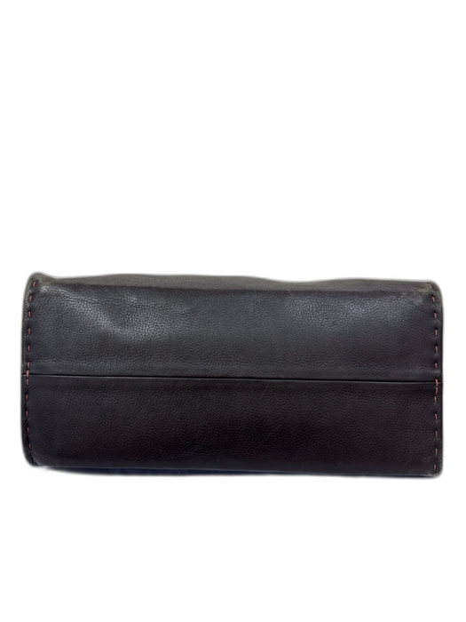 Henry Beguelin Dark Brown & Red Leather Stitch Detail Buckle Strap One Strap Bag Dark Brown & Red