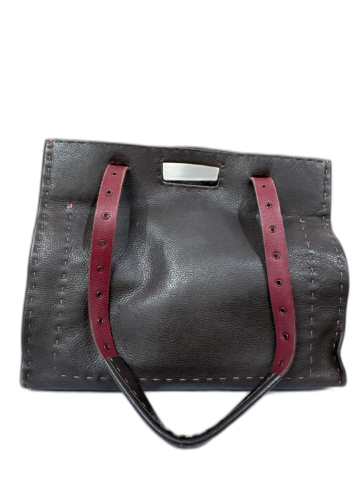 Henry Beguelin Dark Brown & Red Leather Stitch Detail Buckle Strap One Strap Bag Dark Brown & Red