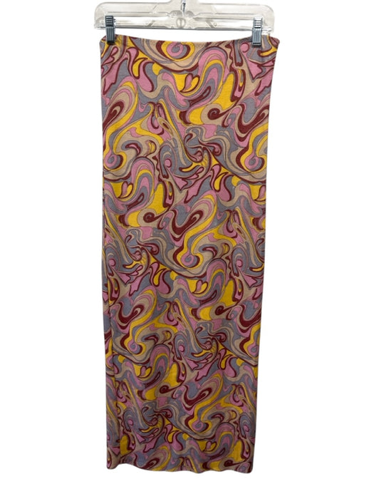 Junya Wantanabe Size M Purple, Blue & Yellow Wool Blend Swirl Print Maxi Skirt Purple, Blue & Yellow / M