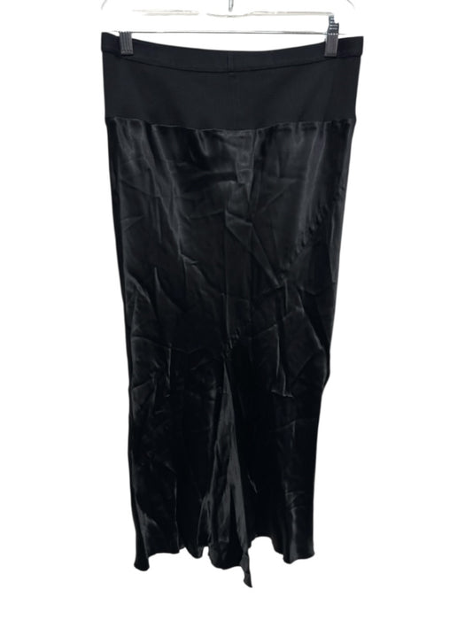 Rick Owens Size 10 Black Cupro & Cotton Knit Waist Silky Look Midi Skirt Black / 10