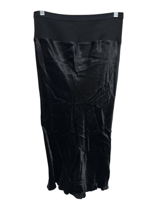 Rick Owens Size 10 Black Cupro & Cotton Knit Waist Silky Look Midi Skirt Black / 10
