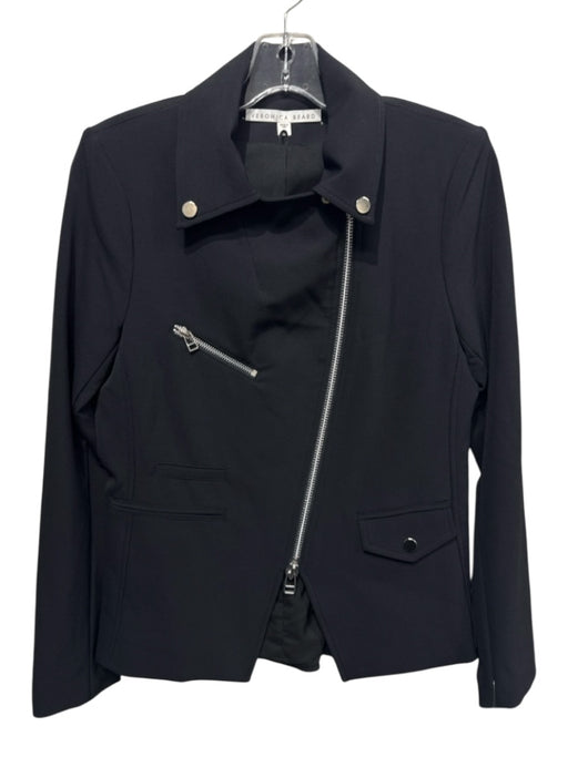Veronica Beard Size S Black Nylon Blend Silver Tone Accent Zip Up Moto Jacket Black / S