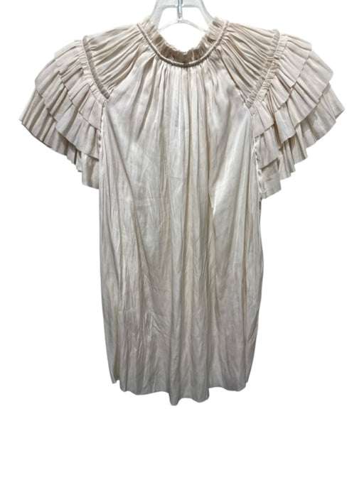 Ulla Johnson Size S / 6 Cream White Polyester Satin Short Ruffle Sleeve Top Cream White / S / 6