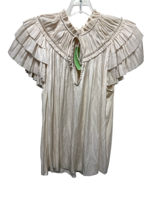 Ulla Johnson Size S / 6 Cream White Polyester Satin Short Ruffle Sleeve Top Cream White / S / 6