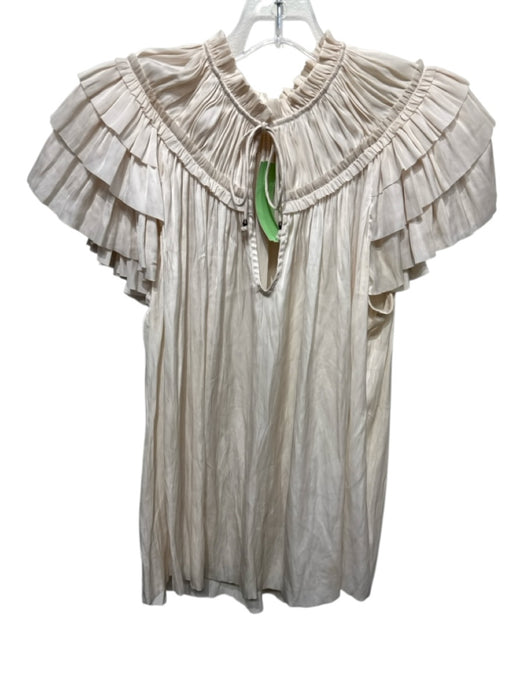 Ulla Johnson Size S / 6 Cream White Polyester Satin Short Ruffle Sleeve Top Cream White / S / 6
