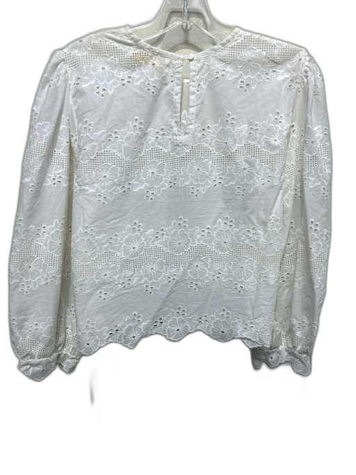 Natalie Martin Size M White Cotton Floral Eyelet Long Balloon Sleeve Top White / M