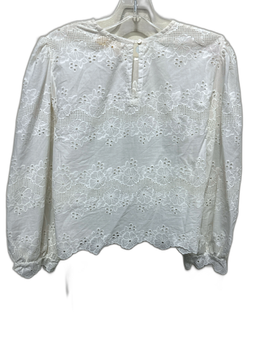 Natalie Martin Size M White Cotton Floral Eyelet Long Balloon Sleeve Top White / M