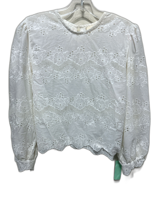 Natalie Martin Size M White Cotton Floral Eyelet Long Balloon Sleeve Top White / M