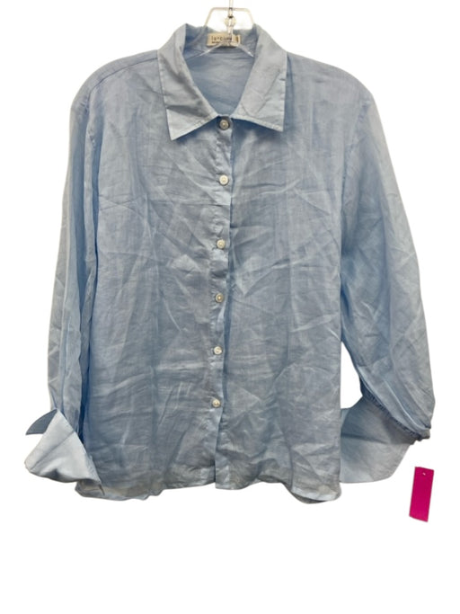 lu•ciee Size S/M Light Blue Ramie Long Sleeve Buttons Collar Blouse Top Light Blue / S/M
