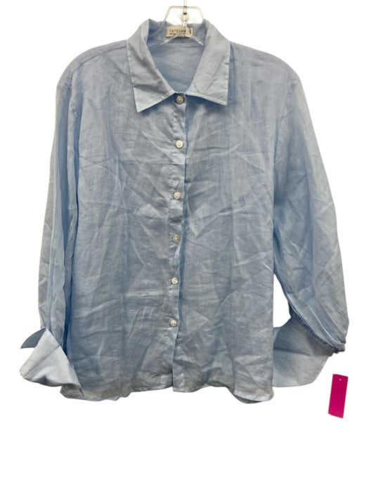 lu•ciee Size S/M Light Blue Ramie Long Sleeve Buttons Collar Blouse Top Light Blue / S/M